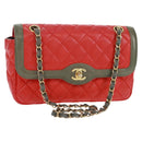 CHANEL Chain Matelasse 23 Shoulder Bag Lamb Skin Red Gold CC Auth 168061V-1