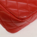 CHANEL Chain Matelasse 23 Shoulder Bag Lamb Skin Red Gold CC Auth 168061V-14