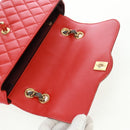 CHANEL Chain Matelasse 23 Shoulder Bag Lamb Skin Red Gold CC Auth 168061V-17