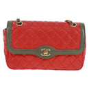 CHANEL Chain Matelasse 23 Shoulder Bag Lamb Skin Red Gold CC Auth 168061V-3