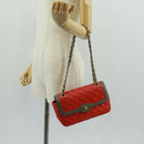 CHANEL Chain Matelasse 23 Shoulder Bag Lamb Skin Red Gold CC Auth 168061V-26