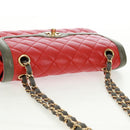 CHANEL Chain Matelasse 23 Shoulder Bag Lamb Skin Red Gold CC Auth 168061V-7