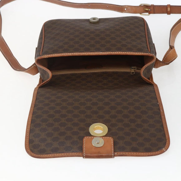 CELINE Macadam Canvas Shoulder Bag PVC Leather Brown Gold Auth 168071