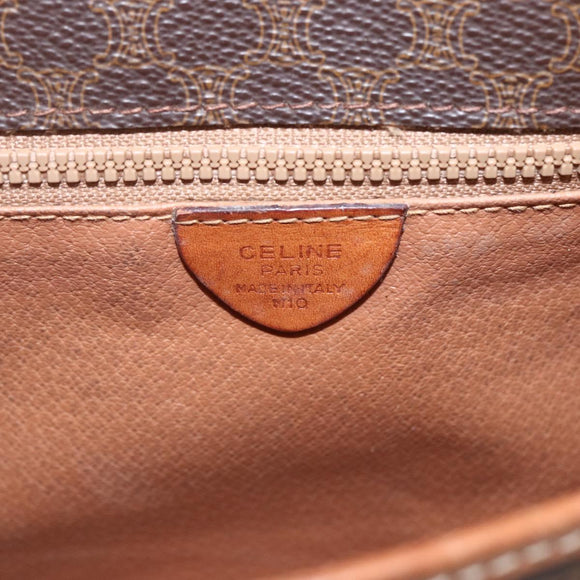 CELINE Macadam Canvas Shoulder Bag PVC Leather Brown Gold Auth 168071