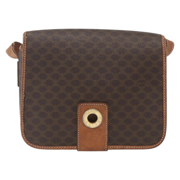 CELINE Macadam Canvas Shoulder Bag PVC Leather Brown Gold Auth 168071