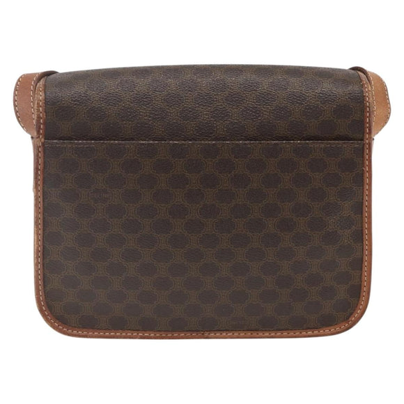 CELINE Macadam Canvas Shoulder Bag PVC Leather Brown Gold Auth 168071