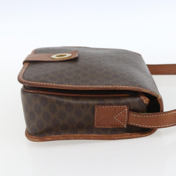 CELINE Macadam Canvas Shoulder Bag PVC Leather Brown Gold Auth 168071