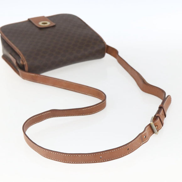 CELINE Macadam Canvas Shoulder Bag PVC Leather Brown Gold Auth 168071