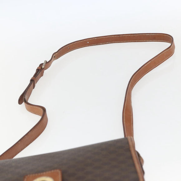 CELINE Macadam Canvas Shoulder Bag PVC Leather Brown Gold Auth 168071