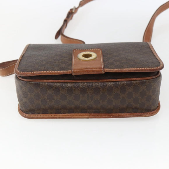 CELINE Macadam Canvas Shoulder Bag PVC Leather Brown Gold Auth 168071