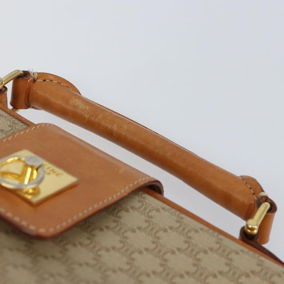 CELINE Macadam Canvas Hand Bag PVC 2way Beige Gold Auth 168082