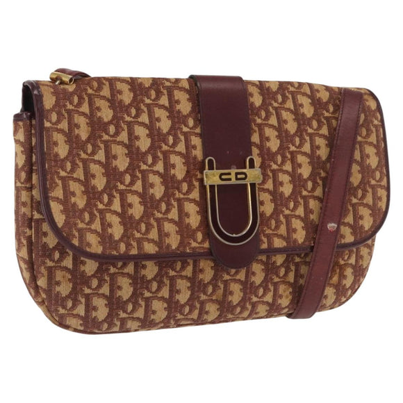 Christian Dior Trotter Canvas Shoulder Bag Red Gold Auth 168083