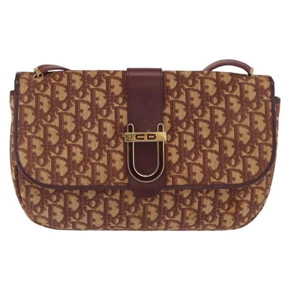 Christian Dior Trotter Canvas Shoulder Bag Red Gold Auth 168083