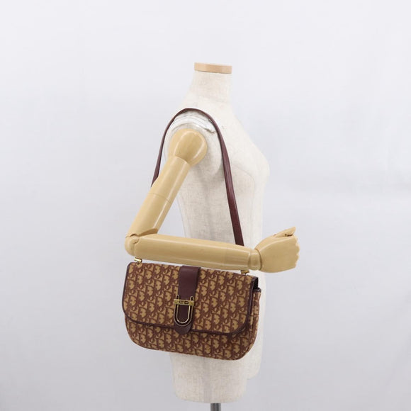 Christian Dior Trotter Canvas Shoulder Bag Red Gold Auth 168083