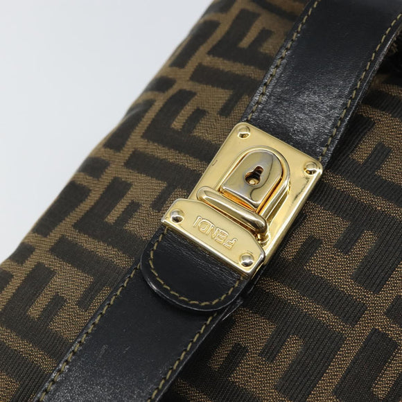 FENDI Zucca Canvas Vanity Hand Bag Black Brown Auth 168084