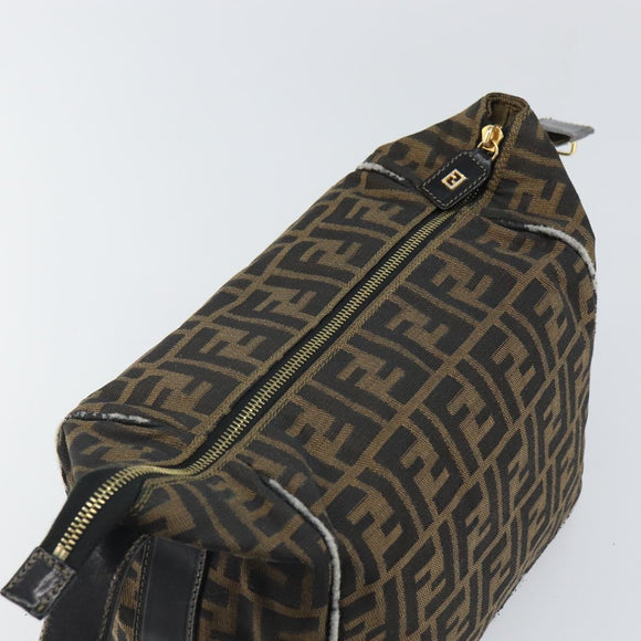 FENDI Zucca Canvas Vanity Hand Bag Black Brown Auth 168084