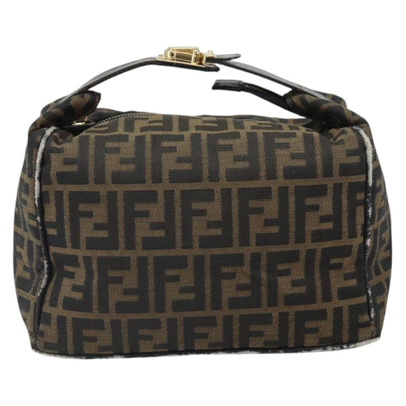 FENDI Zucca Canvas Vanity Hand Bag Black Brown Auth 168084