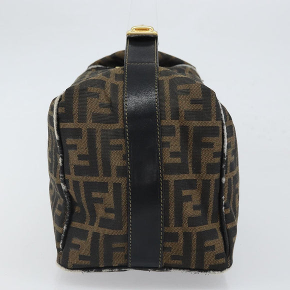 FENDI Zucca Canvas Vanity Hand Bag Black Brown Auth 168084