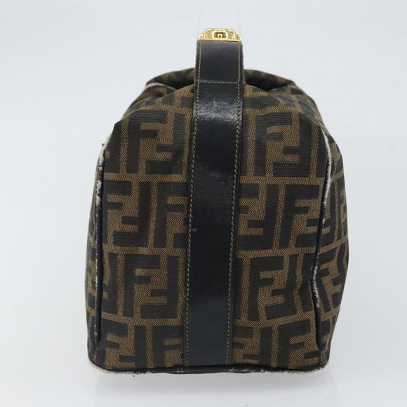 FENDI Zucca Canvas Vanity Hand Bag Black Brown Auth 168084