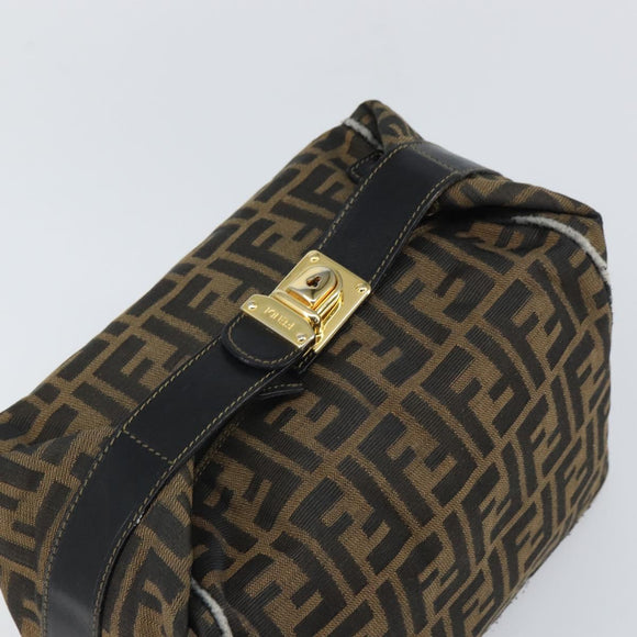 FENDI Zucca Canvas Vanity Hand Bag Black Brown Auth 168084