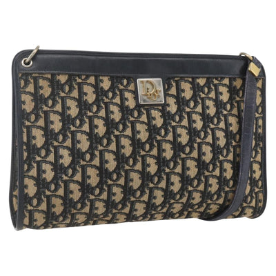 Christian Dior Trotter Canvas Shoulder Bag Navy Gold Auth 168085