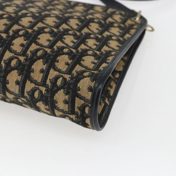 Christian Dior Trotter Canvas Shoulder Bag Navy Gold Auth 168085