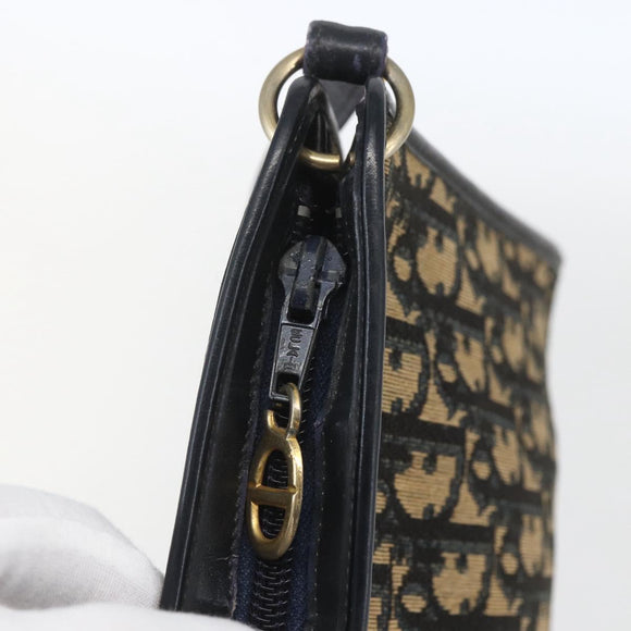 Christian Dior Trotter Canvas Shoulder Bag Navy Gold Auth 168085