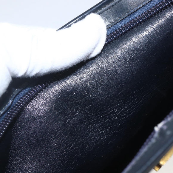 Christian Dior Trotter Canvas Shoulder Bag Navy Gold Auth 168085