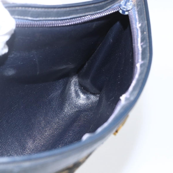 Christian Dior Trotter Canvas Shoulder Bag Navy Gold Auth 168085
