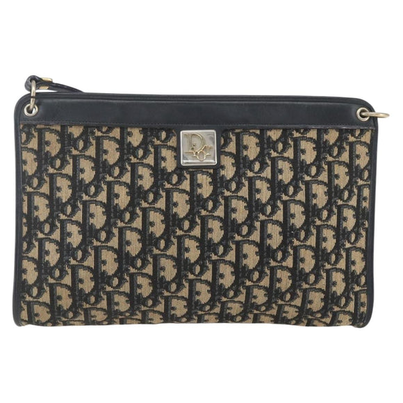 Christian Dior Trotter Canvas Shoulder Bag Navy Gold Auth 168085