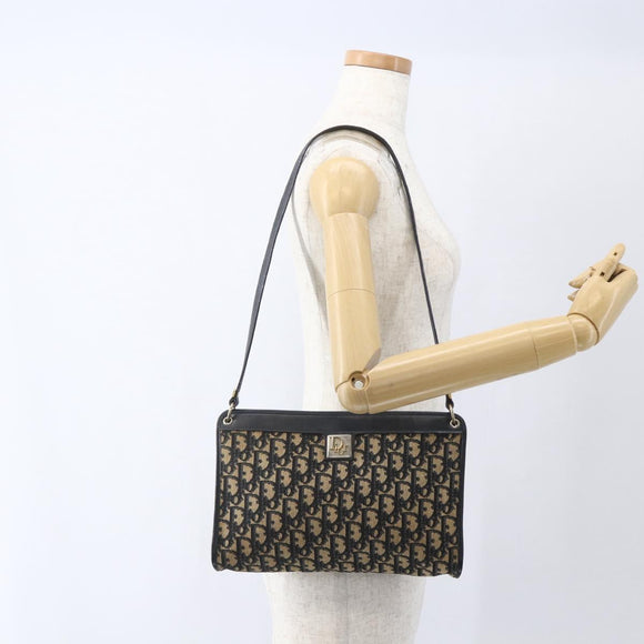 Christian Dior Trotter Canvas Shoulder Bag Navy Gold Auth 168085