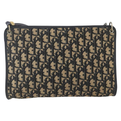 Christian Dior Trotter Canvas Shoulder Bag Navy Gold Auth 168085 - 0