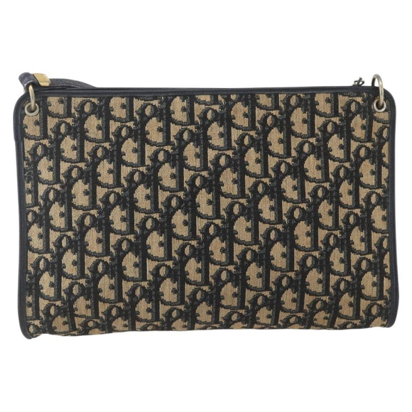 Christian Dior Trotter Canvas Shoulder Bag Navy Gold Auth 168085