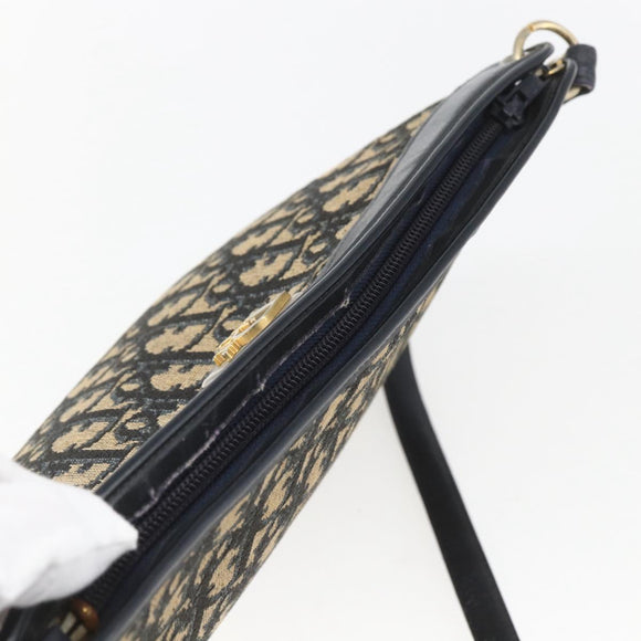 Christian Dior Trotter Canvas Shoulder Bag Navy Gold Auth 168085