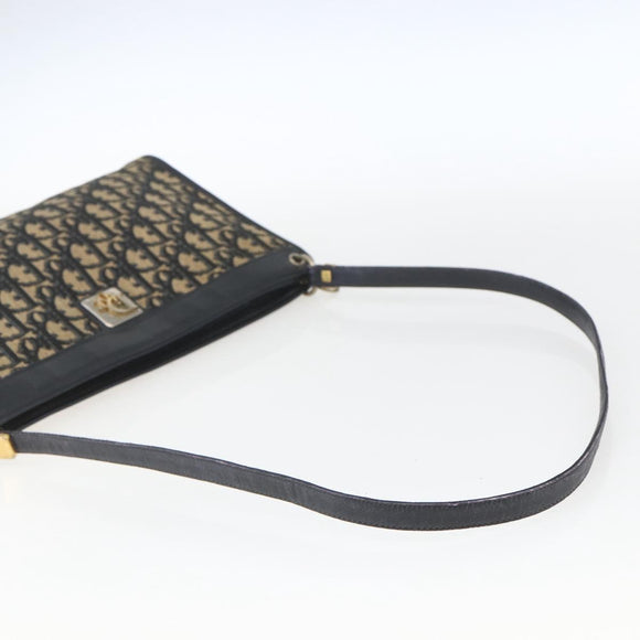 Christian Dior Trotter Canvas Shoulder Bag Navy Gold Auth 168085