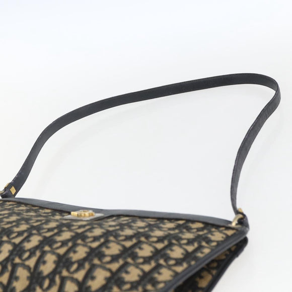 Christian Dior Trotter Canvas Shoulder Bag Navy Gold Auth 168085