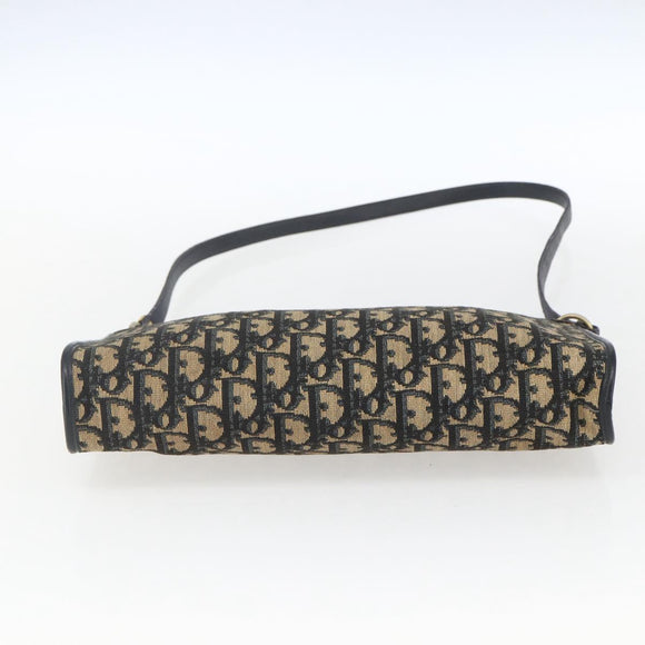 Christian Dior Trotter Canvas Shoulder Bag Navy Gold Auth 168085