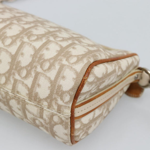 Christian Dior Trotter Canvas Romantic Bag PVC Beige Silver Auth 168086