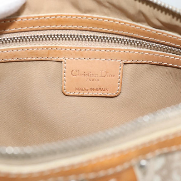 Christian Dior Trotter Canvas Romantic Bag PVC Beige Silver Auth 168086