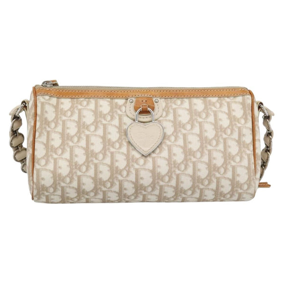 Christian Dior Trotter Canvas Romantic Bag PVC Beige Silver Auth 168086