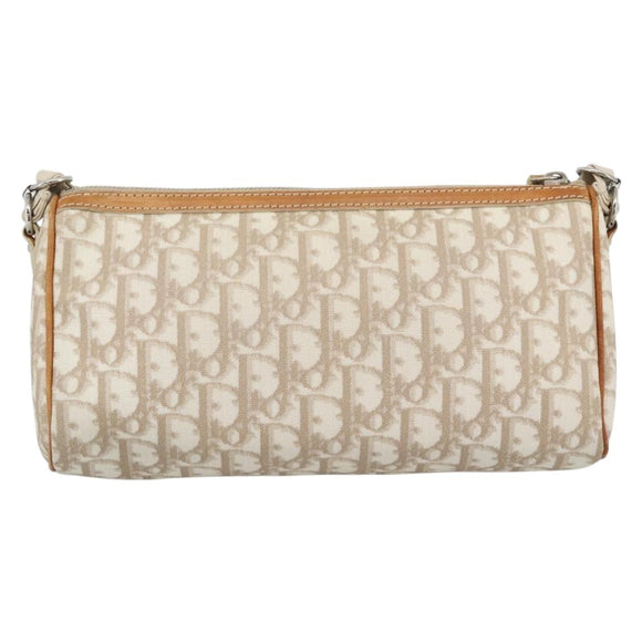 Christian Dior Trotter Canvas Romantic Bag PVC Beige Silver Auth 168086