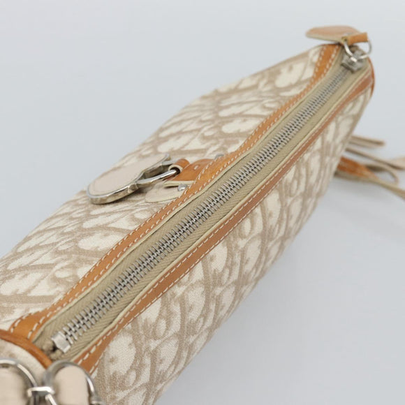 Christian Dior Trotter Canvas Romantic Bag PVC Beige Silver Auth 168086
