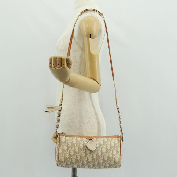 Christian Dior Trotter Canvas Romantic Bag PVC Beige Silver Auth 168086V