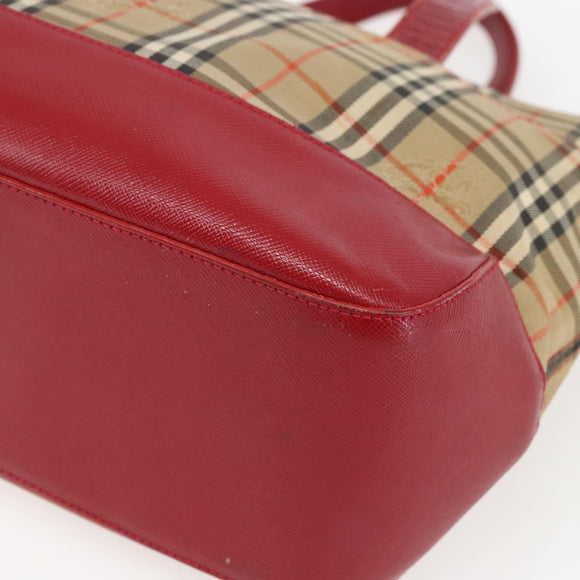 BURBERRY Nova Check Hand Bag Canvas Beige Gold Auth 168091