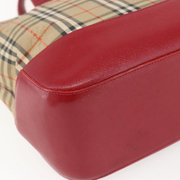 BURBERRY Nova Check Hand Bag Canvas Beige Gold Auth 168091