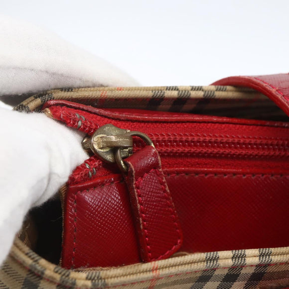 BURBERRY Nova Check Hand Bag Canvas Beige Gold Auth 168091