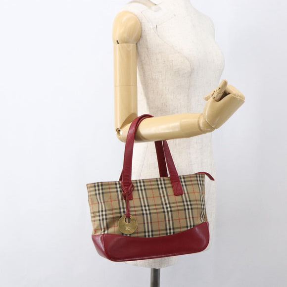 BURBERRY Nova Check Hand Bag Canvas Beige Gold Auth 168091