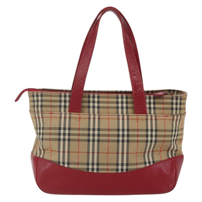 BURBERRY Nova Check Hand Bag Canvas Beige Gold Auth 168091 - 0