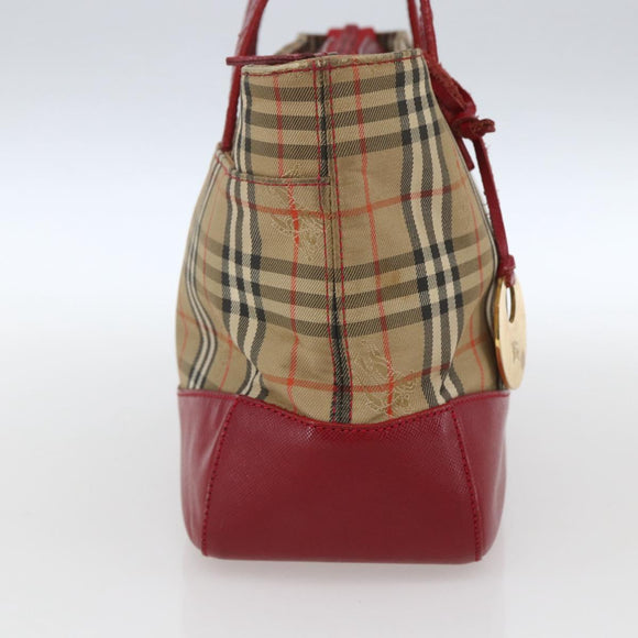 BURBERRY Nova Check Hand Bag Canvas Beige Gold Auth 168091