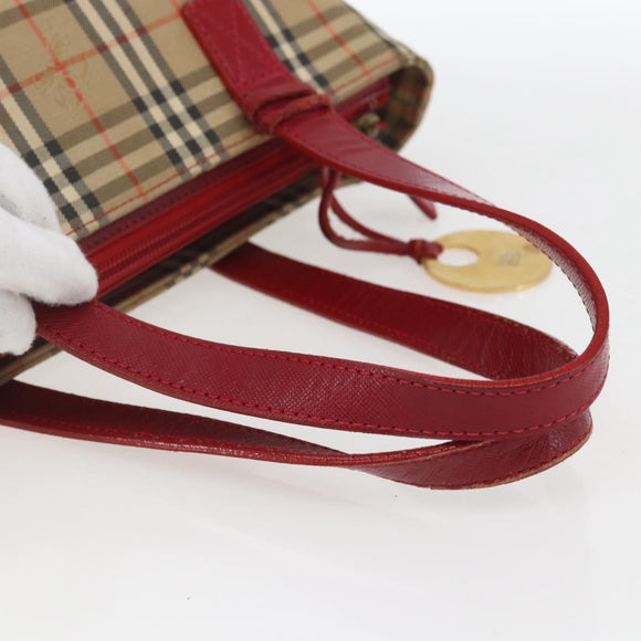 BURBERRY Nova Check Hand Bag Canvas Beige Gold Auth 168091